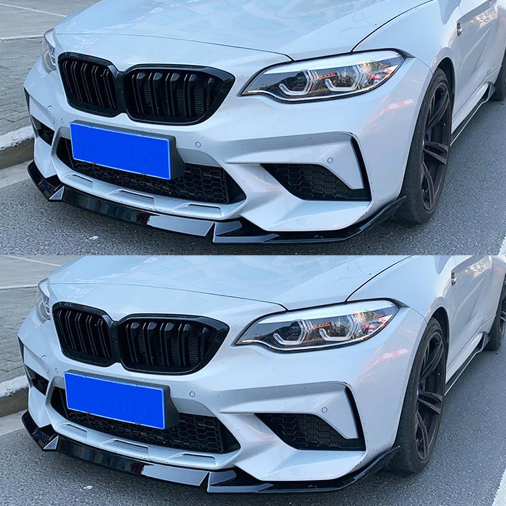 Front Bumper Lip Compatibility with 2019-2021 F87 M2 CS Style Front Chin Diffuser Lip Air Dam Splitter Spoiler (Gloss Black)