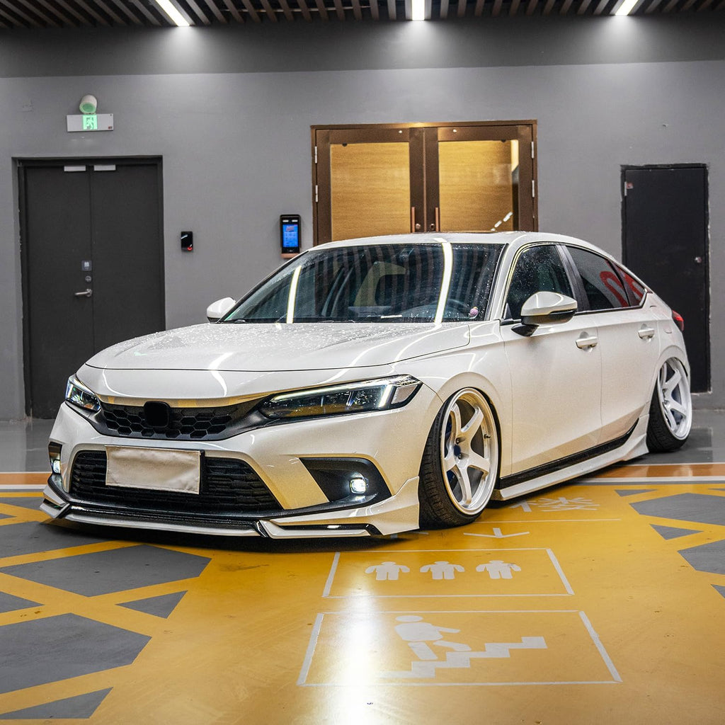 Front Lip Compatibility with 2022-2024 Civic Yofer Style Front Bumper Chin Lip Splitter Spoiler Kit Black White