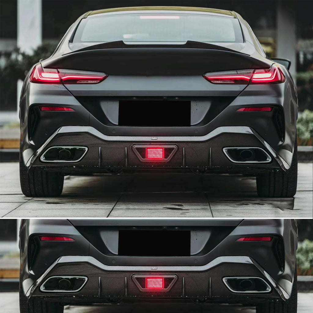 Rear Diffuser Compatibility with 2019-2023 8 Series G16 M Sport 4 Door Rear Bumper Chin Diffuser Kit Spoiler Splitter with Light (Carbon Fiber Style)