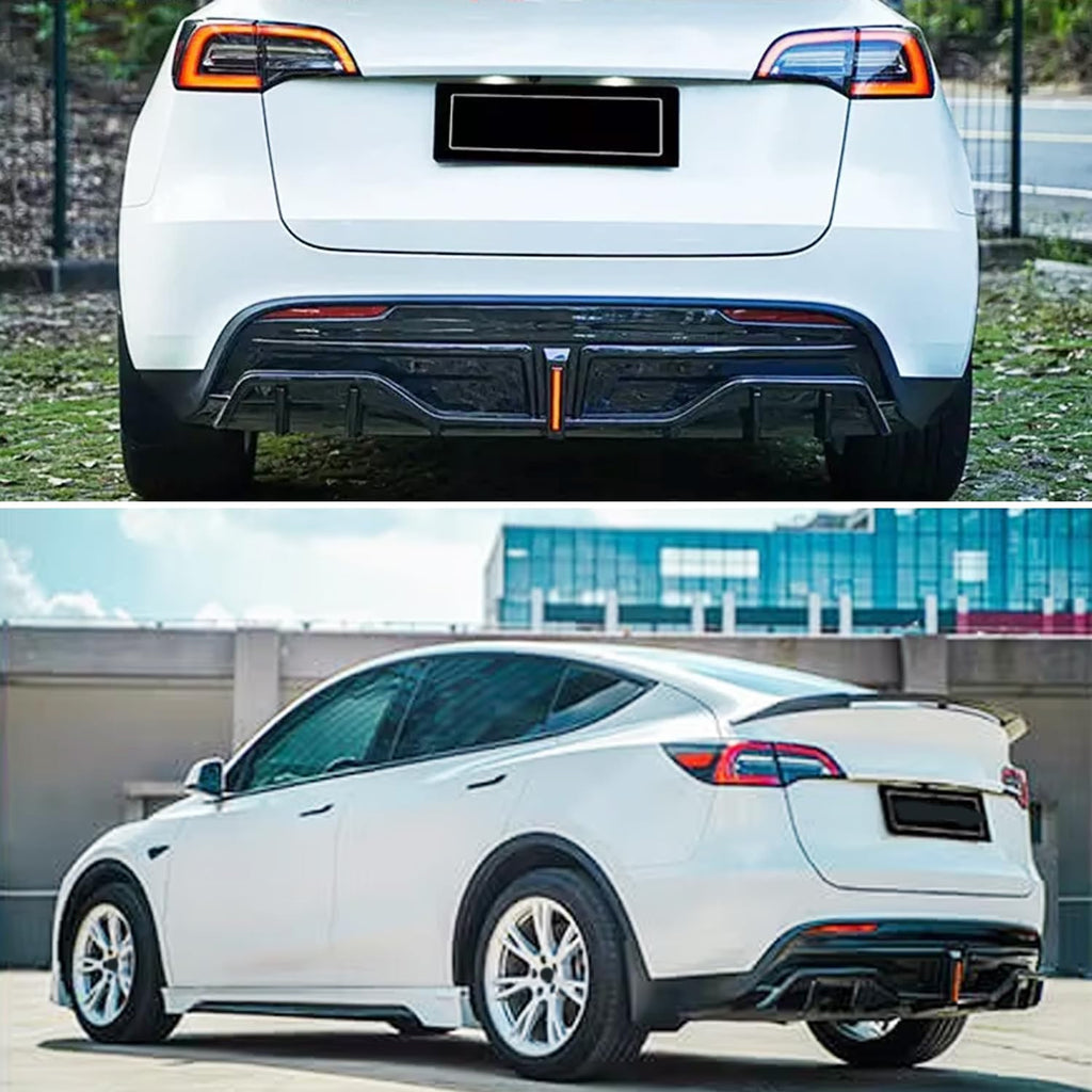 Rear Diffuser Lip Compatibility with 2020-2023 Model Y Yofer Style Rear Bumper Diffuser Spoiler Splitter with Light Gloss Black