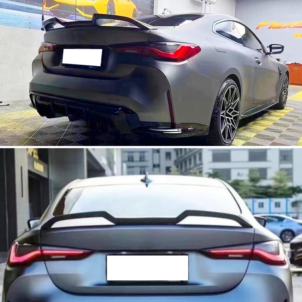 Rear Spoiler Compatibility with 2020-2023 4 Series G22 Coupe & G82 M4 M440i 430i V Style Rear Highkick Trunk Wing Lid Spliter (Carbon Fiber Style)