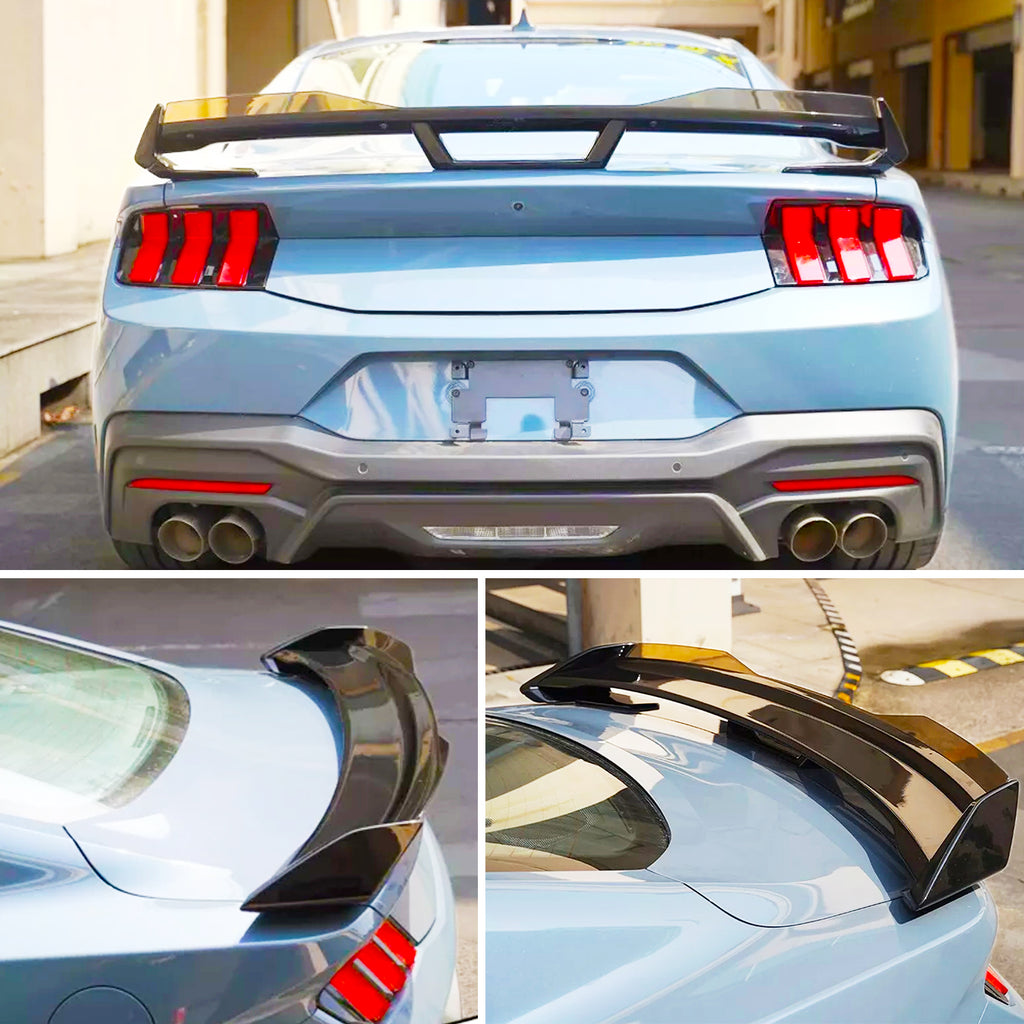 Spoiler for 2024 2025 Mustang DH Performance Style Rear Trunk Wing Lid Spliter W/Smoke Gurney Flap Gloss Black