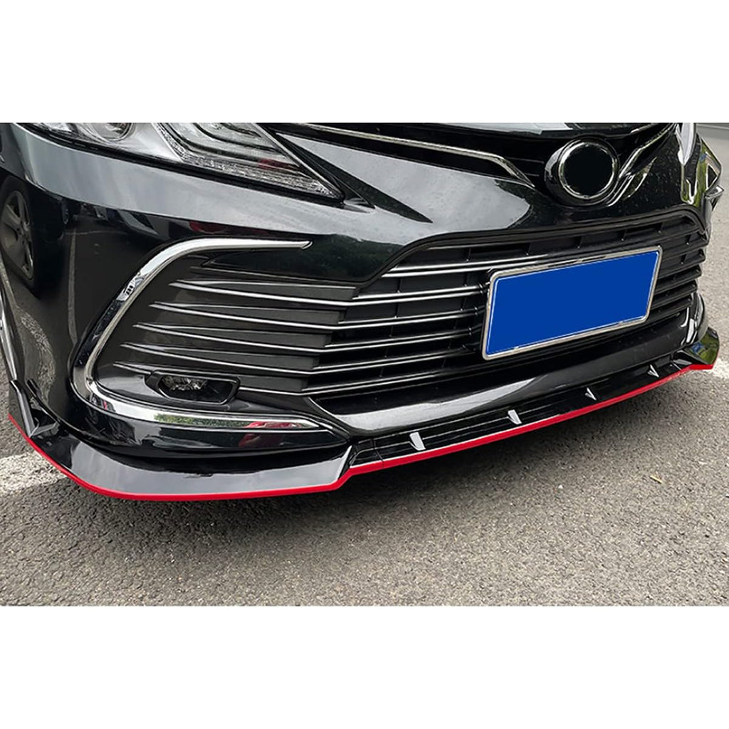 Compatibility with 2021-2022 Camry XLE LE Front Bumper Lip Front Chin Lip Spoiler Splitter Gloss Black with Red Line 3PCS