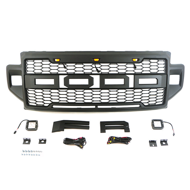 Front Grille For 2021 2022 Ford F150 Front Mesh Grilles W/3 LED Lights & Side Lights Black