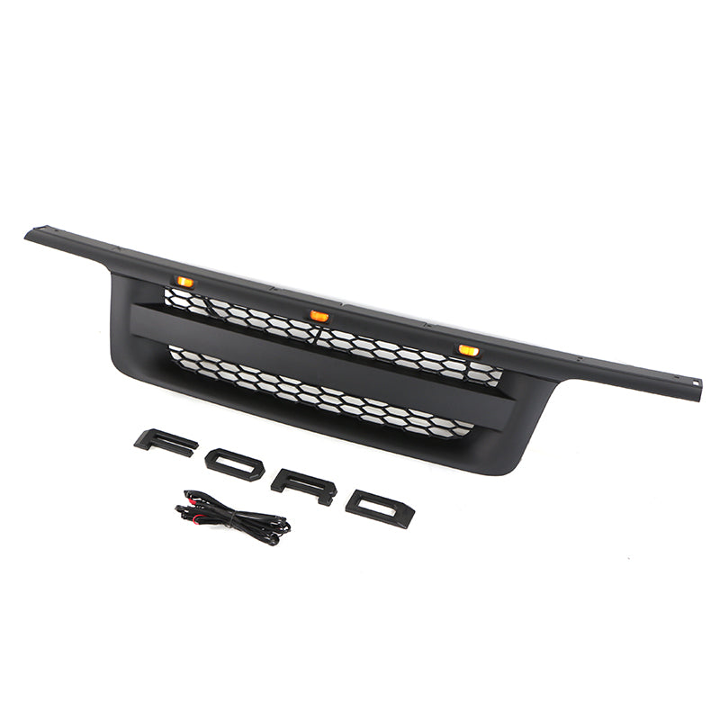 Front Grille For 1995 1996 1997 Ford Ranger Bumper Grills Grill Cover W/3 LED Light Black