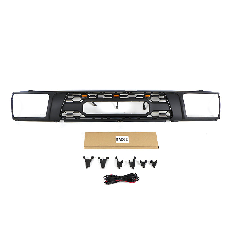Front  Grille For 1992 1993 1994 1995 4Runner TRD Bumper Grills Grill Cover W/3 LED Lights Black