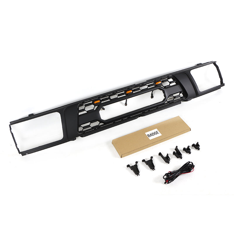 Front  Grille For 1992 1993 1994 1995 4Runner TRD Bumper Grills Grill Cover W/3 LED Lights Black
