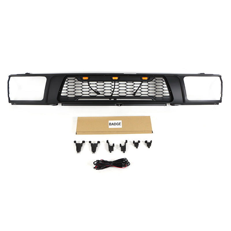 For 1992 1993 1994 1995 4Runner TRD Front Grille Bumper Grills Grill Cover W/3 LED Lights Black