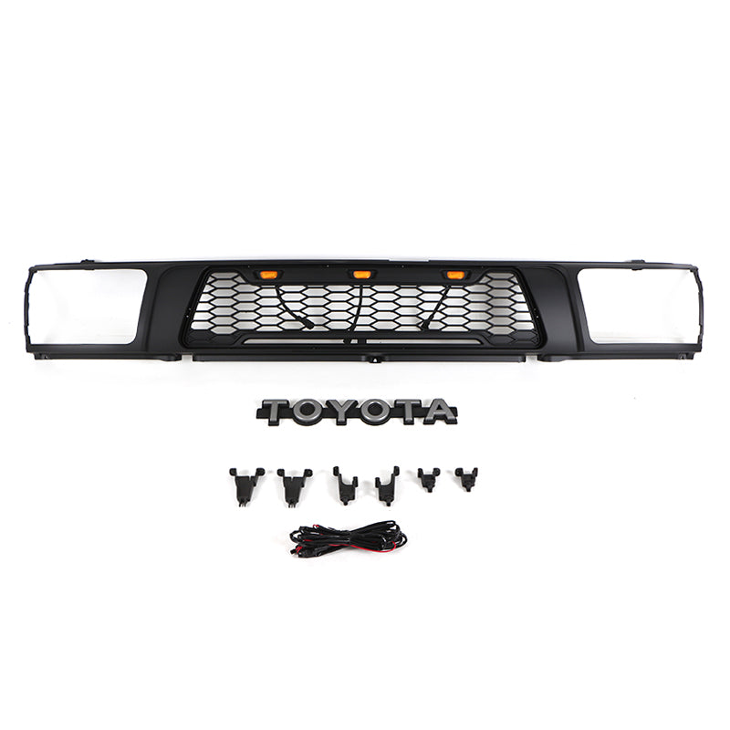 For 1992 1993 1994 1995 4Runner TRD Front Grille Bumper Grills Grill Cover W/3 LED Lights Black