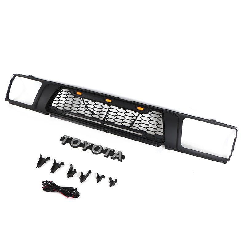For 1992 1993 1994 1995 4Runner TRD Front Grille Bumper Grills Grill Cover W/3 LED Lights Black