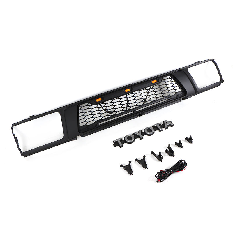 For 1992 1993 1994 1995 4Runner TRD Front Grille Bumper Grills Grill Cover W/3 LED Lights Black