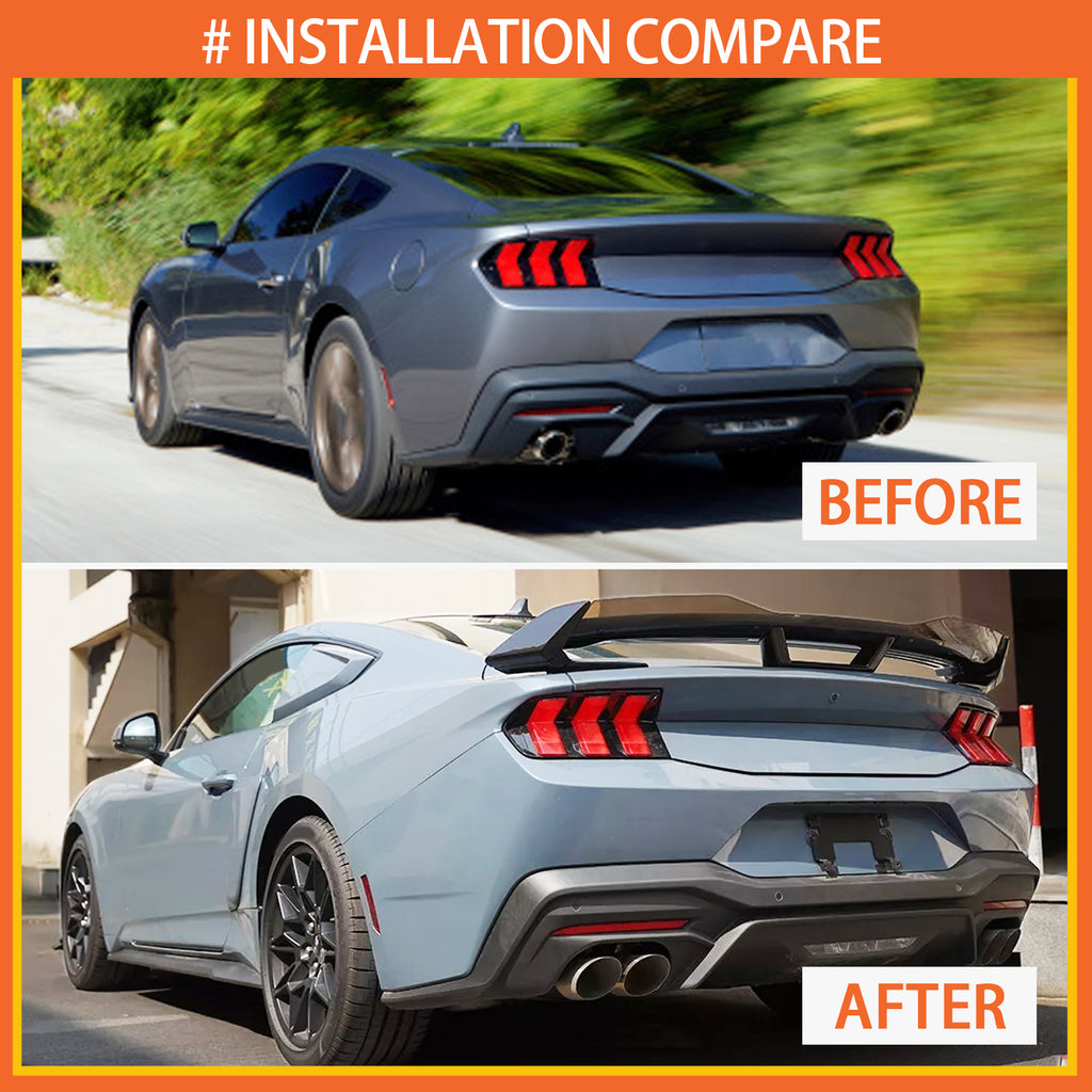 Spoiler for 2024 2025 Mustang DH Performance Style Rear Trunk Wing Lid Spliter W/Smoke Gurney Flap Gloss Black