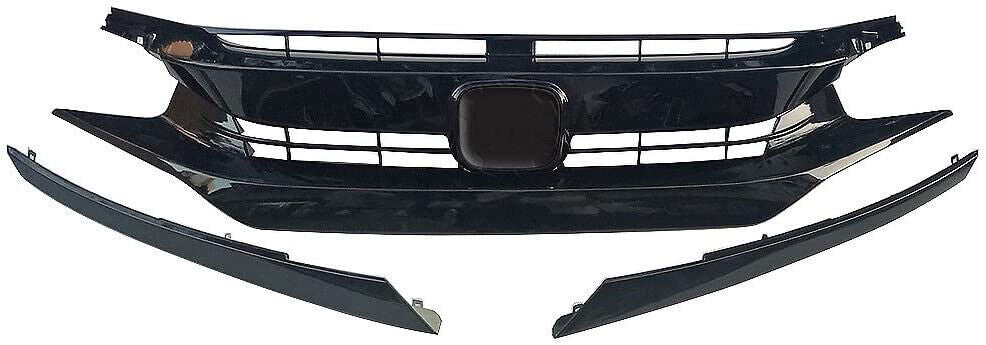 Fits 2016 2017 2018 2019 2020 2021 Honda Civic 10th Gen OE Gloss Black Front Bumper Hood Mesh Grille