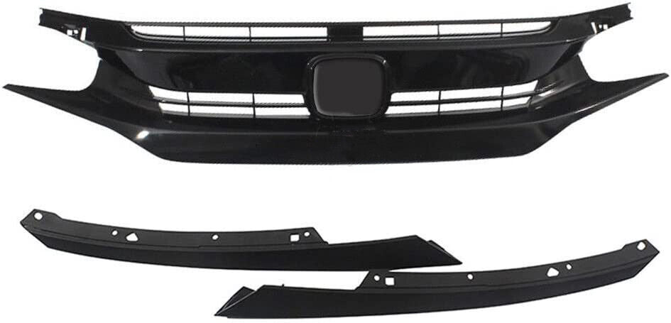 Fits 2016 2017 2018 2019 2020 2021 Honda Civic 10th Gen OE Gloss Black Front Bumper Hood Mesh Grille