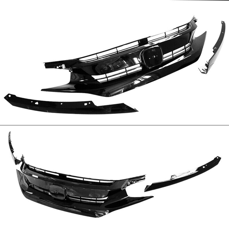 Fits 2016 2017 2018 2019 2020 2021 Honda Civic 10th Gen OE Gloss Black Front Bumper Hood Mesh Grille