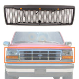 Front Grille For 1992 1993 1994 1995 1996 Ford Bronco F150 Front Bumper Grill Replacement Grilles W/3 Led Lights Black