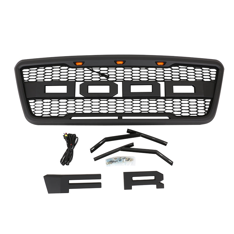 Front Grille For 2004 2005 2006 2007 2008 Ford F150 Front Bumper Mesh Grills Replacement Grill W/3 Lights Black