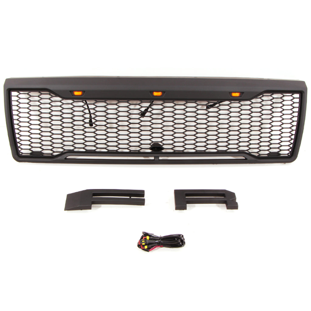 Front Grille For 1992 1993 1994 1995 1996 Ford Bronco F150 Front Bumper Grill Replacement Grilles W/3 Led Lights Black