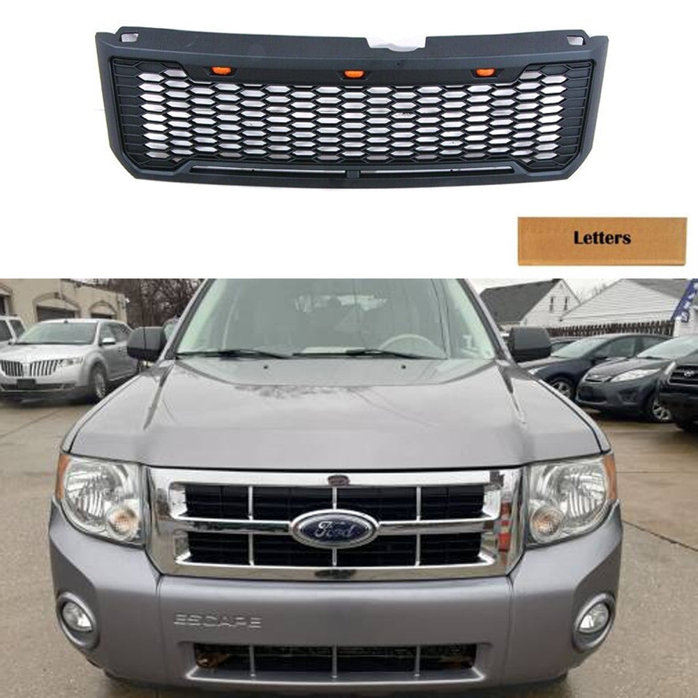 Front Grille For 2008 2009 2010 2011 2012 2013 Ford Kuga Escape Honeycomb Grilles Bumper Grill Replacement W/3 Led Lights Black