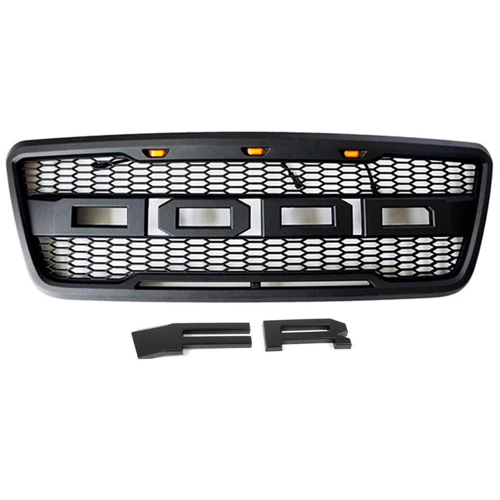 Front Grille For 2004 2005 2006 2007 2008 Ford F150 Front Bumper Mesh Grills Replacement Grill W/3 Lights Black