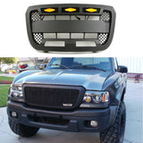 Front Grille For 2004 2005 2006 2007 2008 2009 2010 2011 Ford Ranger Bumper Grills Grill Cover W/3 LED Light Black