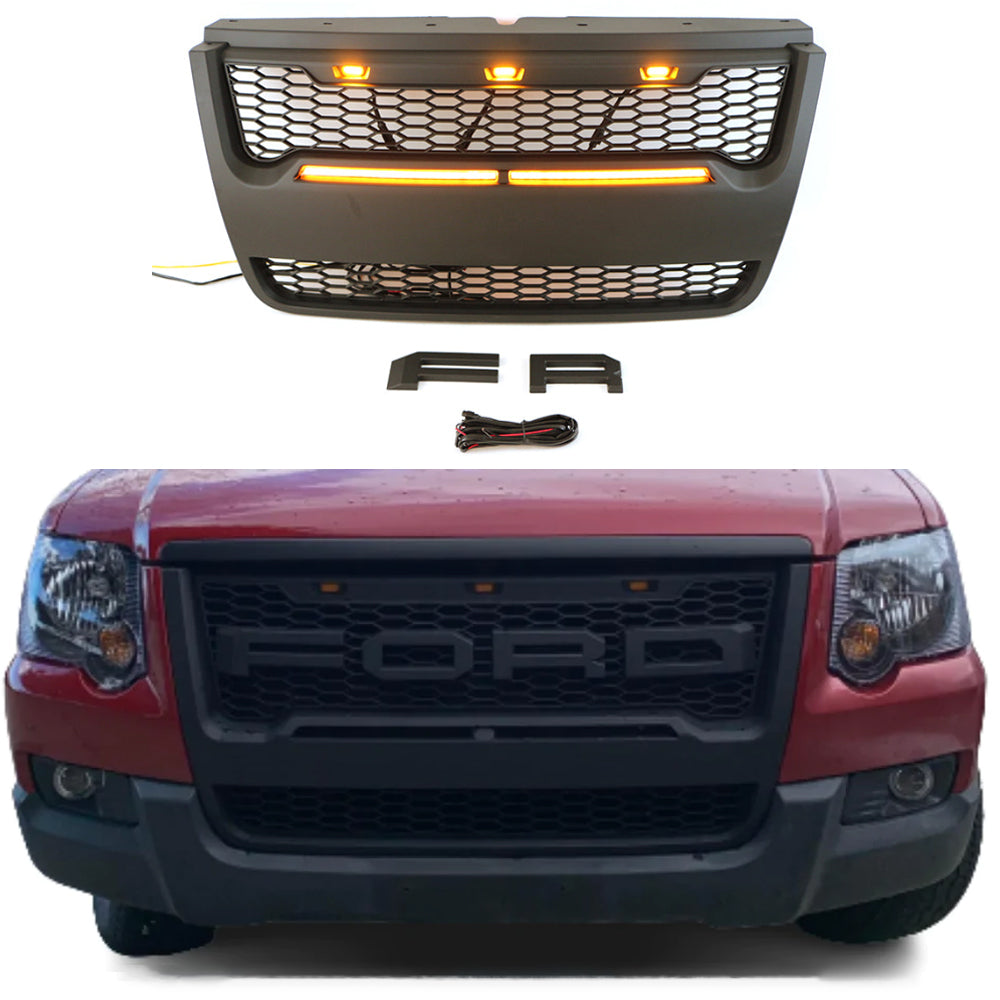 Front Grille For 2006 2007 2008 2009 2010 Ford Explorer Grill Bumper Grills Cover Grill W/ Letters&LED Lights