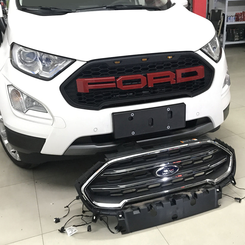 Front Grille 2016 2017 2018 2019 For Ford Ecosport Bumper Grills Grill Cover W/3 LED Light Black