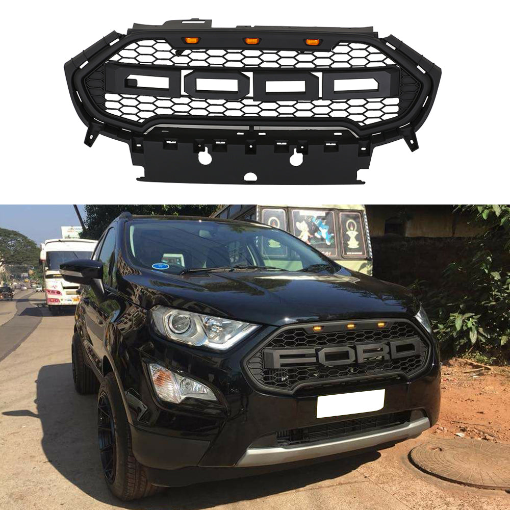 Front Grille 2016 2017 2018 2019 For Ford Ecosport Bumper Grills Grill Cover W/3 LED Light Black