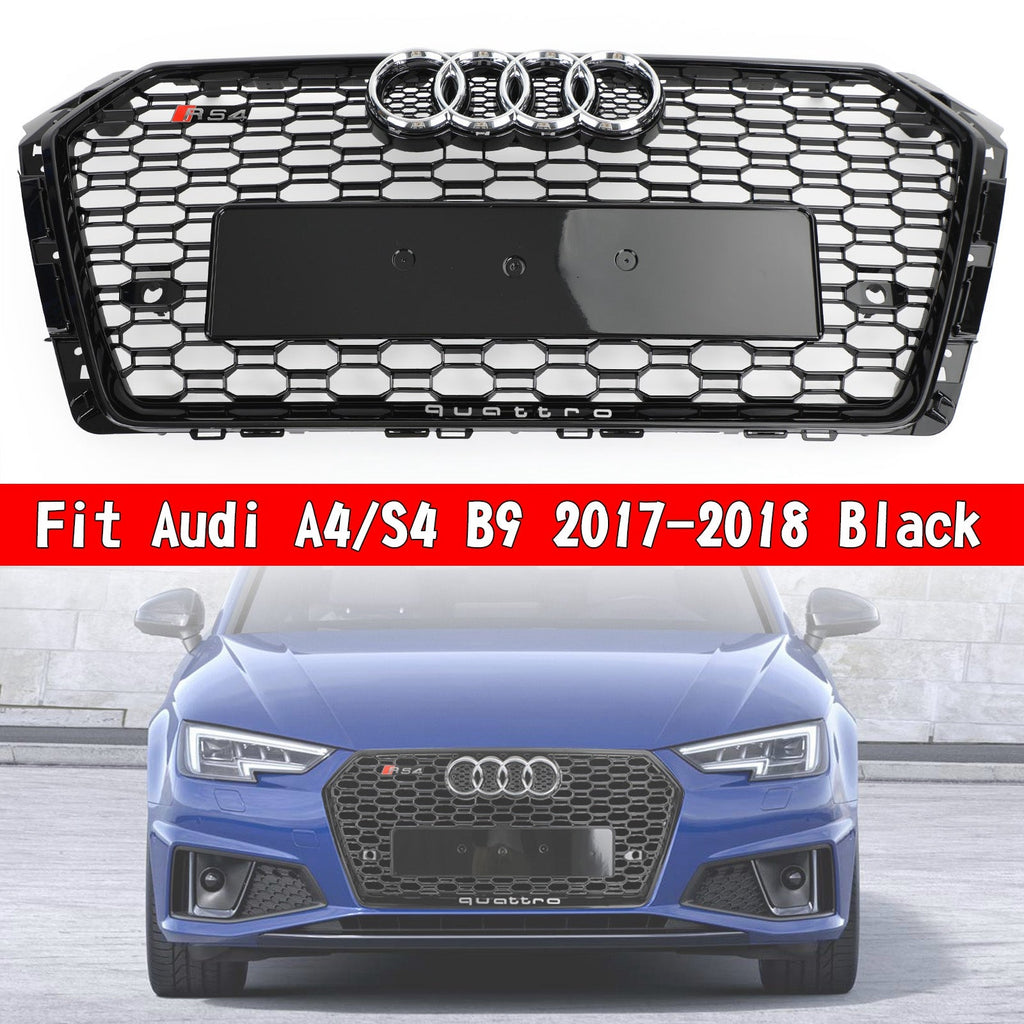For Audi A4/S4 B9 2017 2018 2019 RS4 Style Honeycomb Front Mesh Grille Black