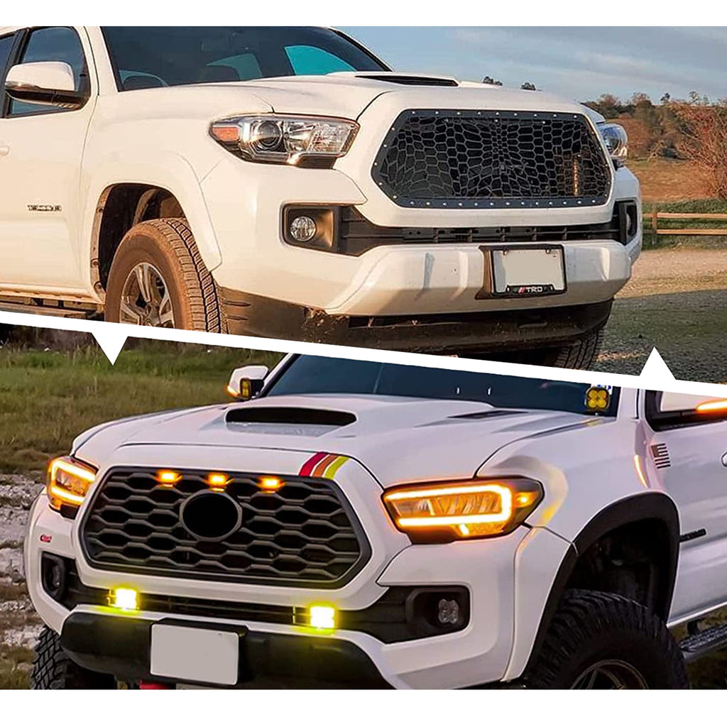 Front Grill For Toyota Tacoma 2016 2017 2018 2019 TRD Pro SR SR5 Front Mesh Bumper Grille W/Lights Black