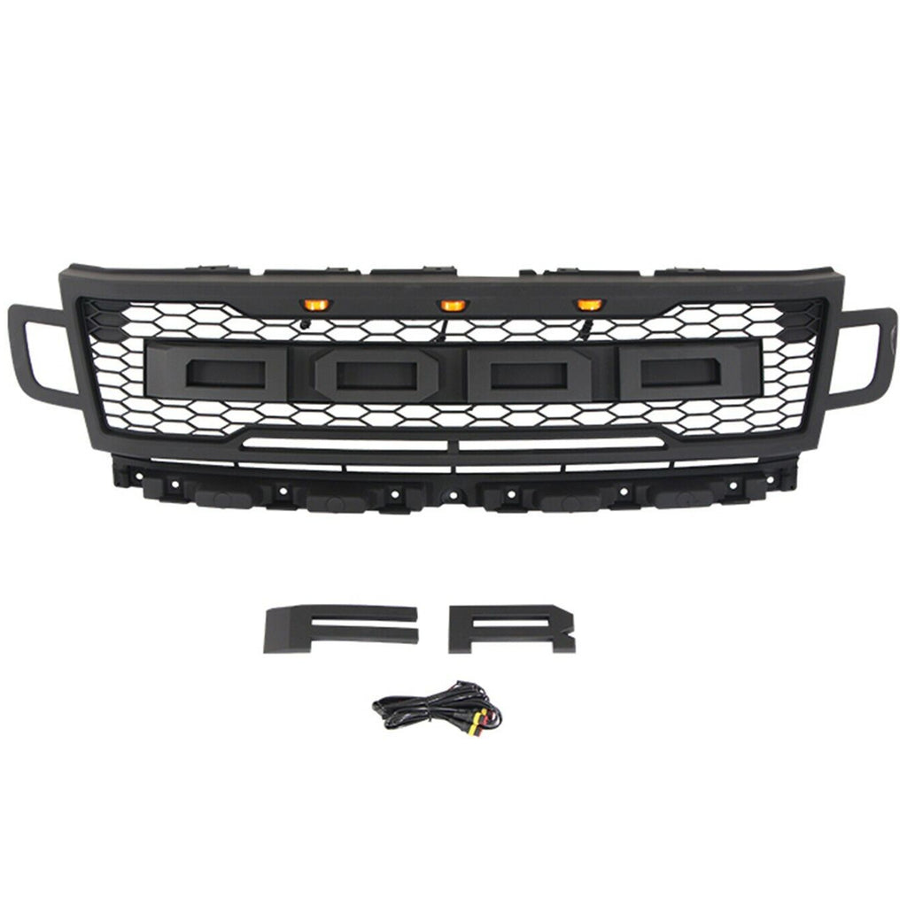 Front Grille For 2018 2019 2020 2021 Ford Expedition Mesh Grill Honeycomb Replacement Grilles W/Lights Black