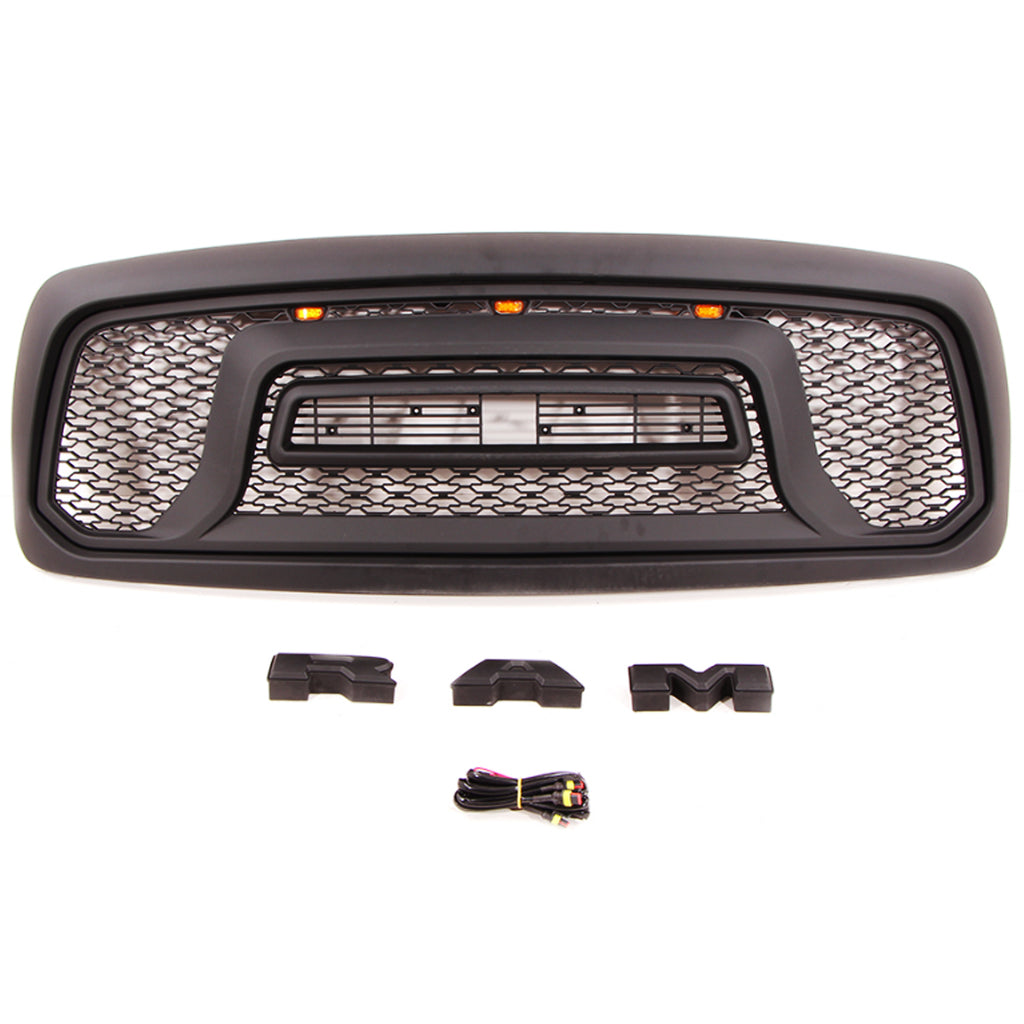 Front Grille For 2002 2003 2004 2005 Dodge Ram 1500 Mesh Bumper Grill With Led Lights Black