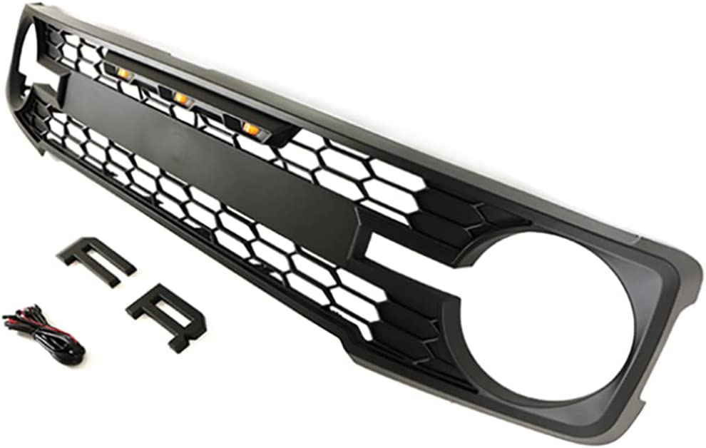 Front Grille For 2021 2022 Ford Bronco Grill Grilles Honeycomb W/Letters & LED Lights Black