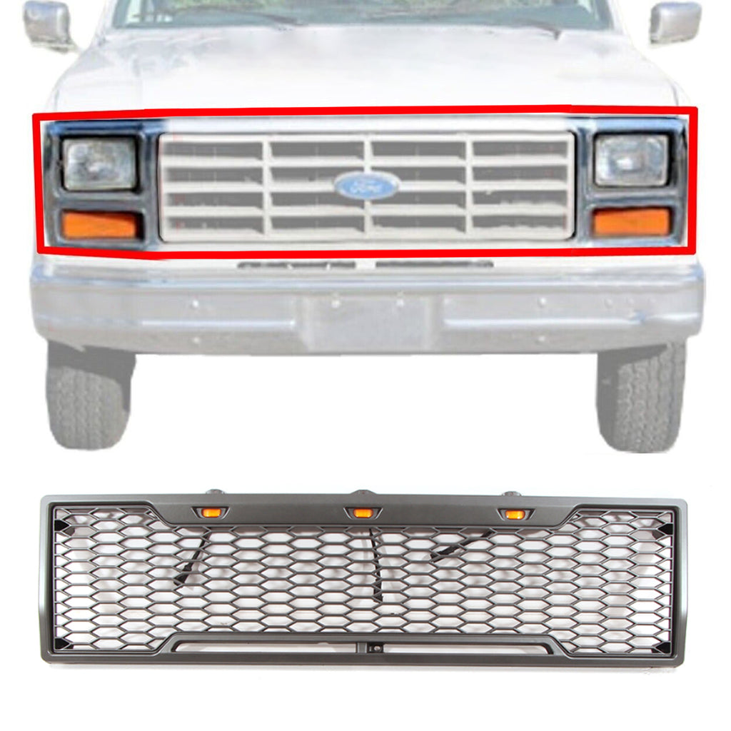 Front Grille For 1980 1981 1982 1983 1984 1985 1986 Ford Bronco F150 Front Grilles Bumper Grill With 3 Led Lights Black