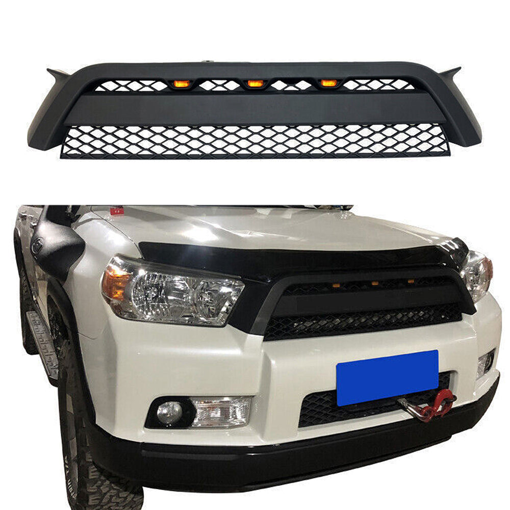 Front Grille For 2012-2015 Toyota 4Runner Bumper Grill Grills Cover W/3 LED Light Black