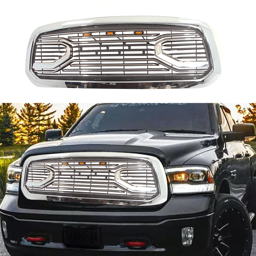 Grill For 2014 2015 2016 2017 2018 Dodge Ram 1500 Front Mesh Bumper Grille Big Horn Style Grille W/3 Lights Chrome