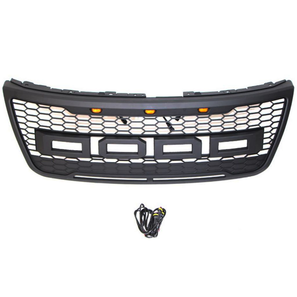 Front Grille For 2011 2012 2013 2014 2015 Ford Explorer Front Mesh Grille Grill Honeycomb Cover W/3 Lights Black
