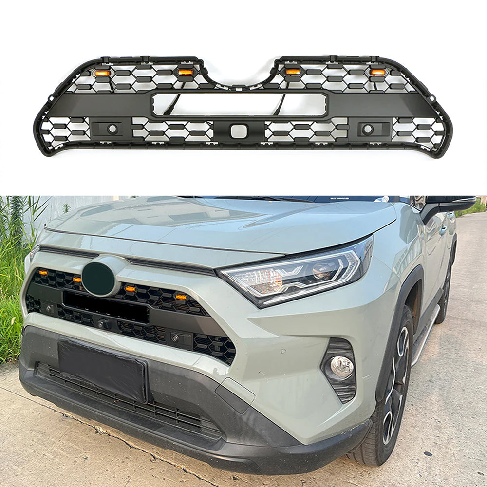 Front Grille For 2019 Toyota RAV4 TRD Bumper Grills Grill Cover W/4 LED Light Black