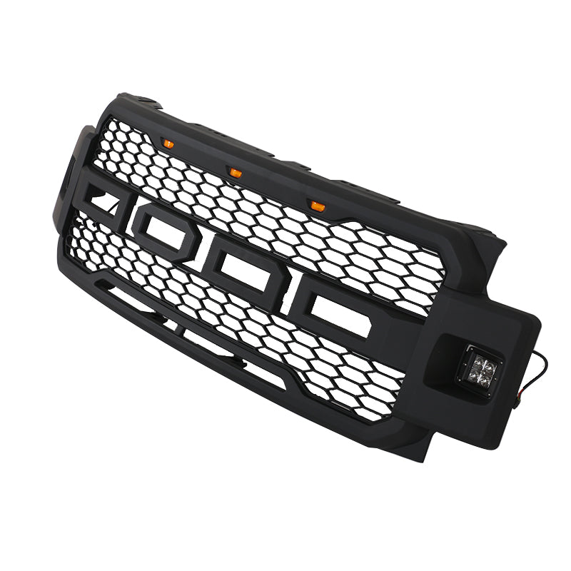 Front Grille For 2017 2018 2019 Ford F250 F350 Super Duty Upper Bumper Grill W/3 Led Lights & Side Light Black