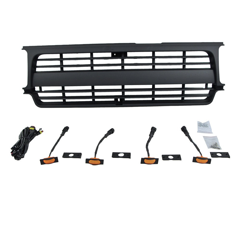 Front Grille For 1990-1997 Land Crusier LC80 Bumper Grills Grill Cover W/4 LED Light Black