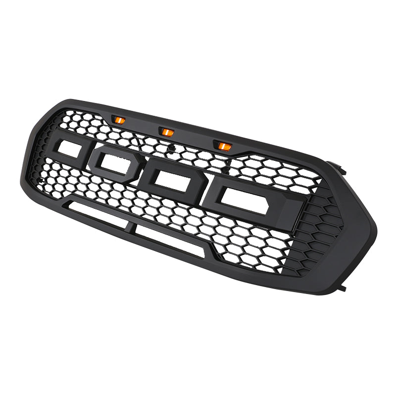 Front Grlle For 2017 2018 2019 Ford Everest Bumper Grills Grill Cover W/3 LED Light Black