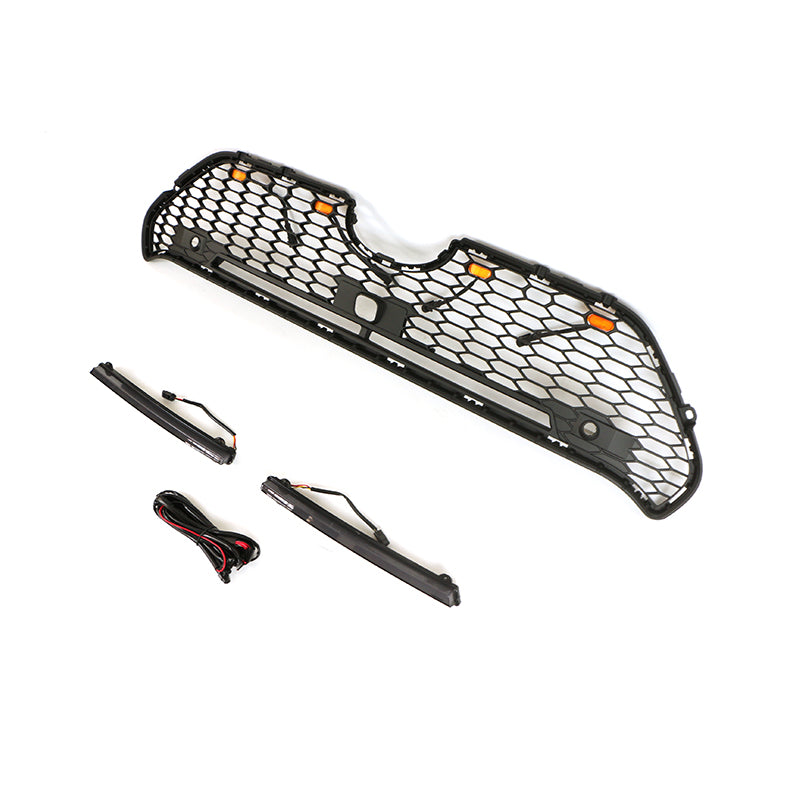Front Grille For 2019-2020 Toyota RAV4 Bumper Grills Grill Cover W/4 LED Light and Center Light Bar Black