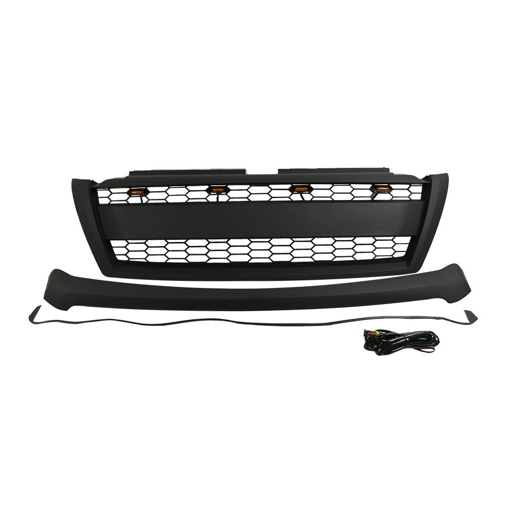 Front Grille For 2014-2018 Toyota Land Crusier Prado Bumper Grills Grill Cover W/4 LED Lights Black