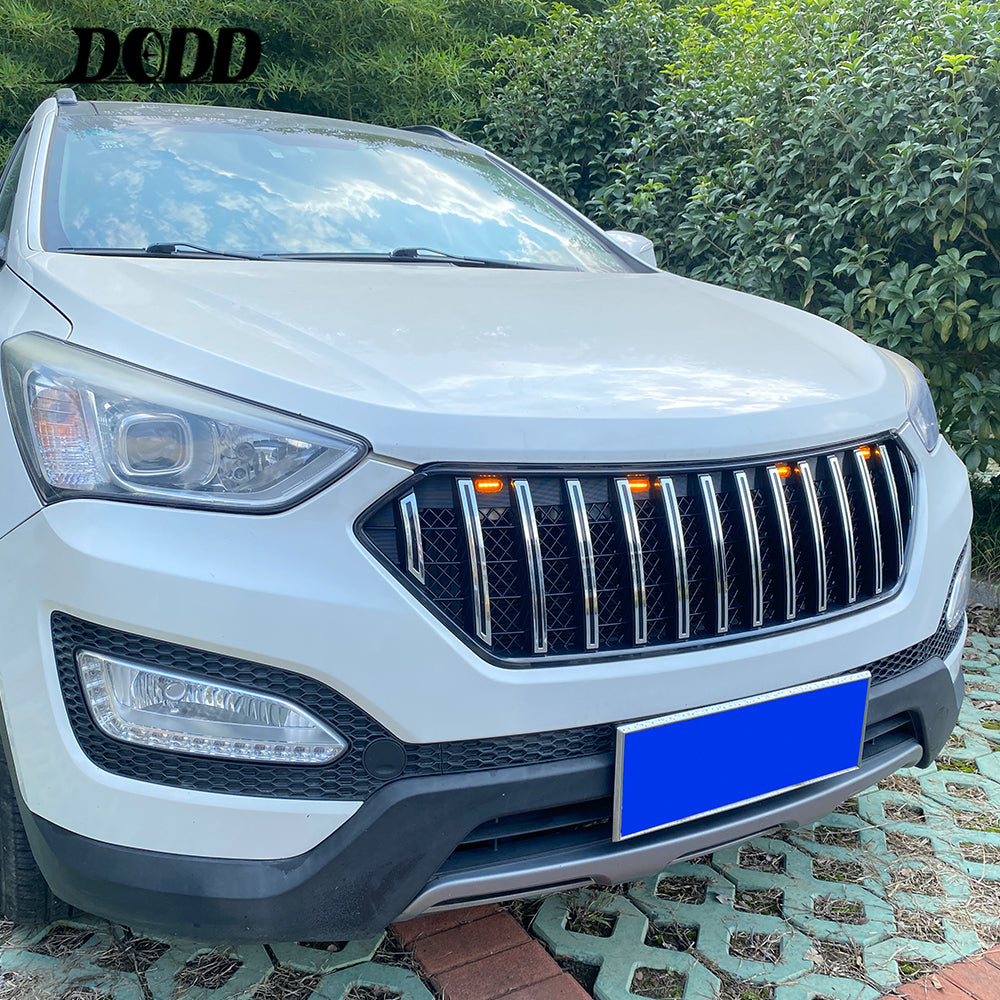 Front Grille For 2013-2016 Hyundai Santa Fe Bumper Grills Grill Cover W/3 Light Chrome