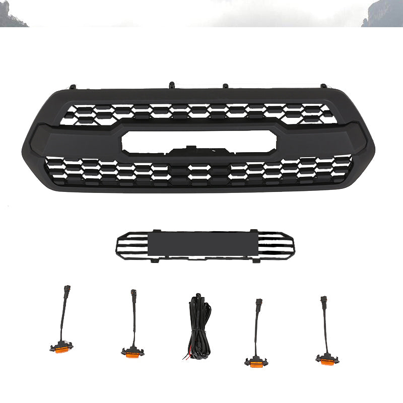 Front Grille For 2016-2021 Toyota Tacoma Bumper Grills Grill Cover W/4 Light Black