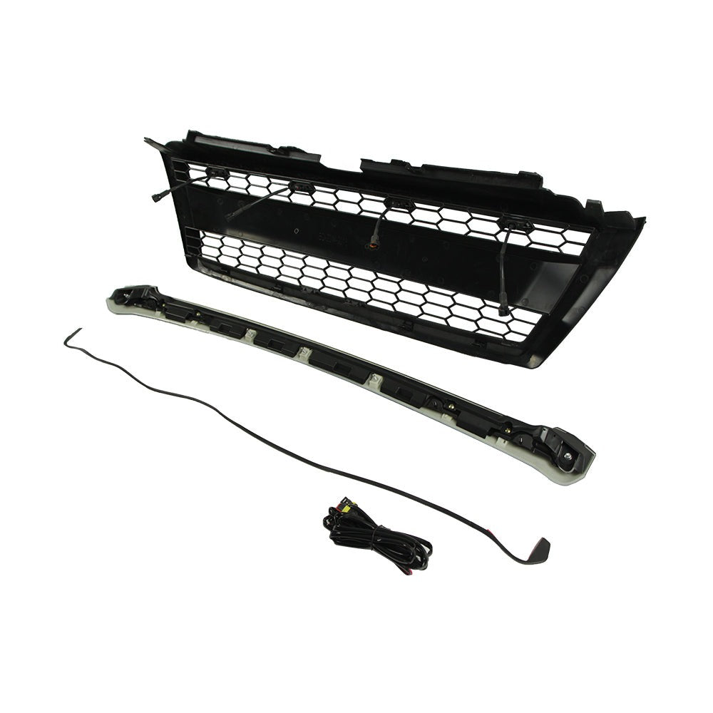Front Grille For 2014-2018 Toyota Land Crusier Prado Bumper Grills Grill Cover W/4 LED Lights Black