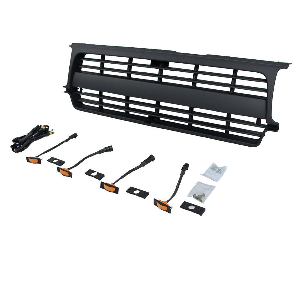 Front Grille For 1990-1997 Land Crusier LC80 Bumper Grills Grill Cover W/4 LED Light Black