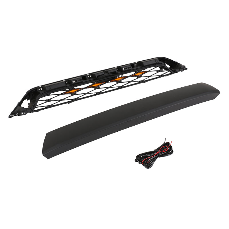 Front  Grille For 2020 2021 2022 4Runner TRD Pro Bumper Grills Grill Cover W/4 LED Lights Black