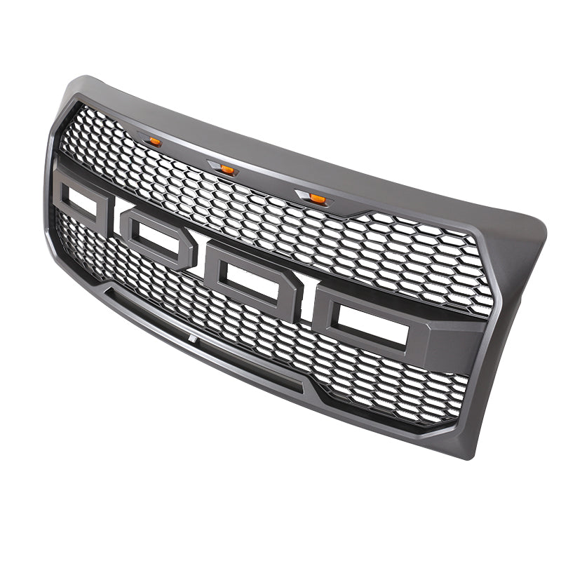 Front Grille For 2009 2010 2011 2012 2013 2014 Ford F150 Super Duty Raptor Style Grills Grill W/3 Light Black
