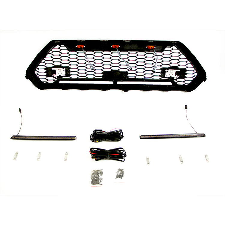 Front Grille For 2020 Toyota RAV4 Bumper Grills Grill Cover W/3 LED Lights&Light Bar Black